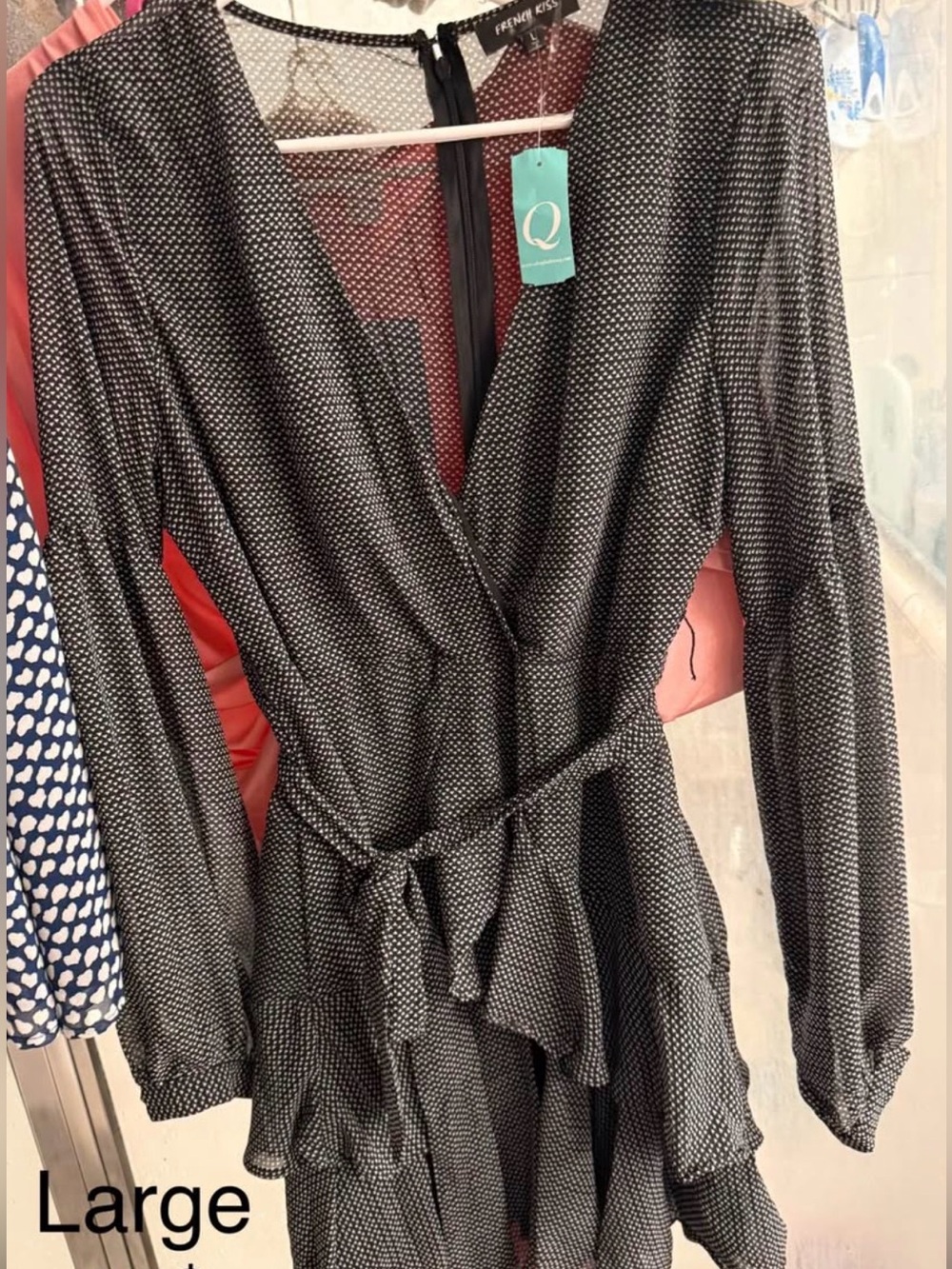 Black Dot Wrap Romper - Large